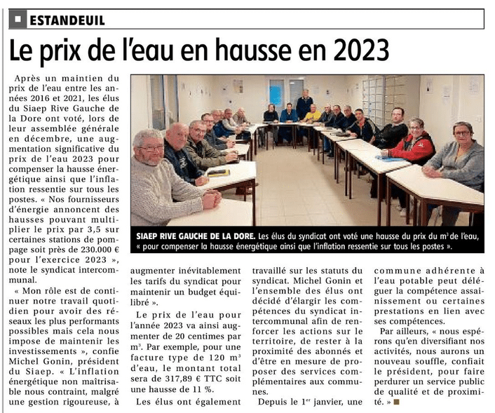 Prix de l&rsquo;eau en hausse en 2023